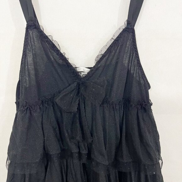 Vintage Victorias Secret Black Sparkle Tiered Babydoll Lingerie Mini Dress SMALL - Picture 3 of 8